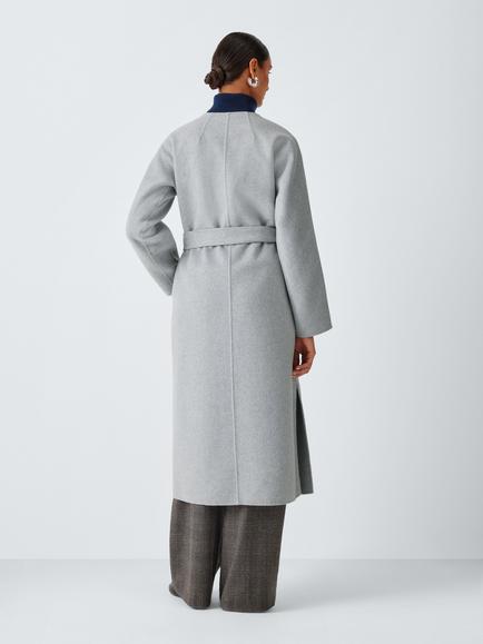 John Lewis Wool Blend Belted Long Coat, Grey - view 2, Grey