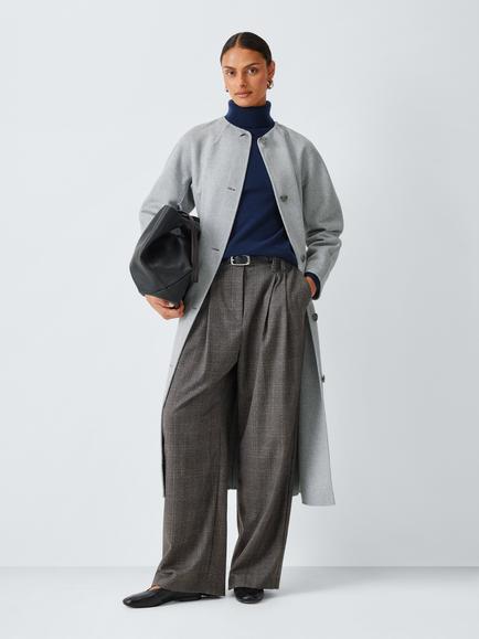 John Lewis Wool Blend Hand Sewn Belted Coat, Grey, Grey