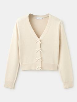Mango Bow Tie V-Neck Cardigan, Raw, Raw