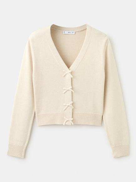 Mango Bow Tie V-Neck Cardigan, Raw, Raw