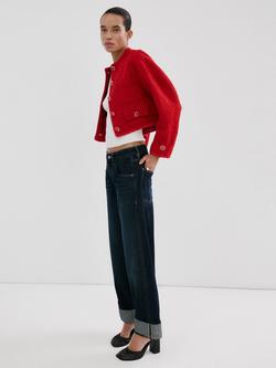 Mango Ditora Jewel Button Tweed Jacket, Red, Red