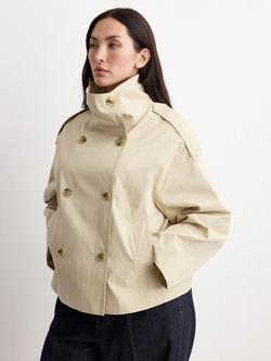 Mango Funnel Neck Double Breasted Jacket, Beige, Beige