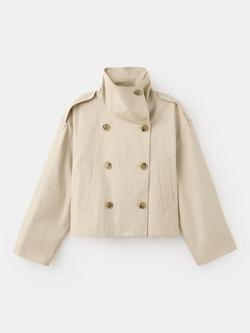 Mango Funnel Neck Double Breasted Jacket, Beige - view 2, Beige