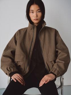 Mango Josef High Neck Check Jacket, Brown, Brown