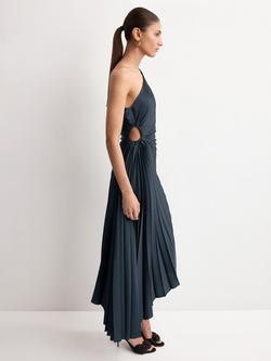 Mango Asymmetric One-Shoulder Pleated Dress, Blue, Blue