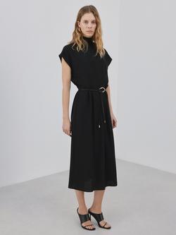 Mango Vera High Neck Belted Midi Dress, Black, Black