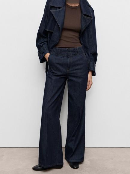 Mango High Waisted Wide Leg Fit Jeans, Mid Blue, Mid Blue