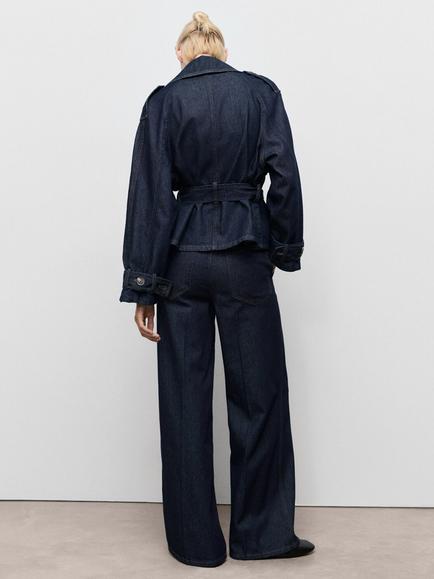 Mango High Waisted Wide Leg Fit Jeans, Mid Blue - view 2, Mid Blue