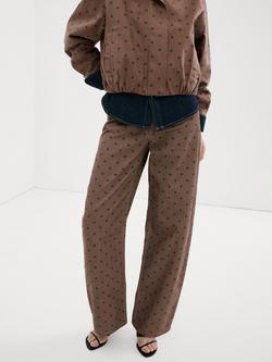 Mango Wide Leg Polka Dot Jeans, Chocolate, Chocolate