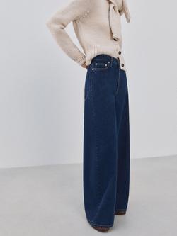 Mango Mid Rise Wide Leg Maxi Jeans, Soft Denim, Soft Denim