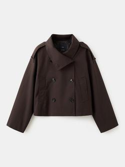 Mango Double Breasted Cropped Trench Jacket, Chocolate, Chocolate