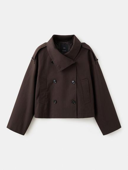 Mango Double Breasted Cropped Trench Jacket, Chocolate, Chocolate