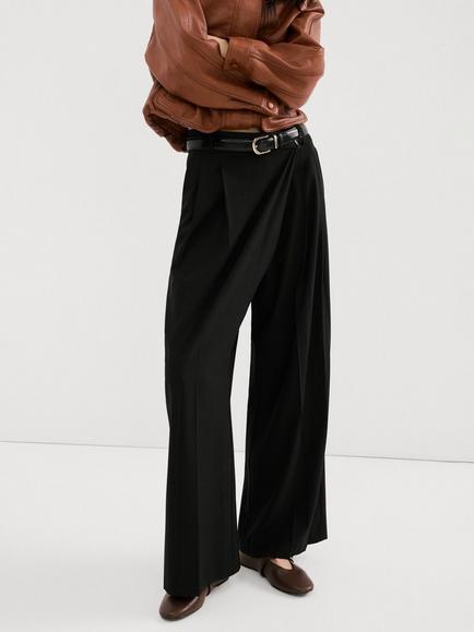 Mango Anna Low Rise Asymmetric Wrap Trousers, Black, Black