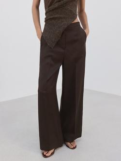 Mango High Rise Fluid Wide Leg Trousers, Chocolate