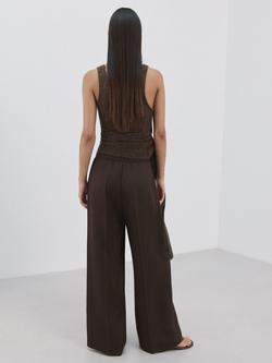 Mango High Rise Fluid Wide Leg Trousers - view 2, Chocolate