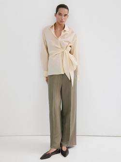 Mango High Rise Fluid Wide Leg Trousers, Khaki