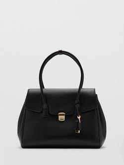 Mango Twist Lock Detail Medium Shoulder Bag, Black, Black