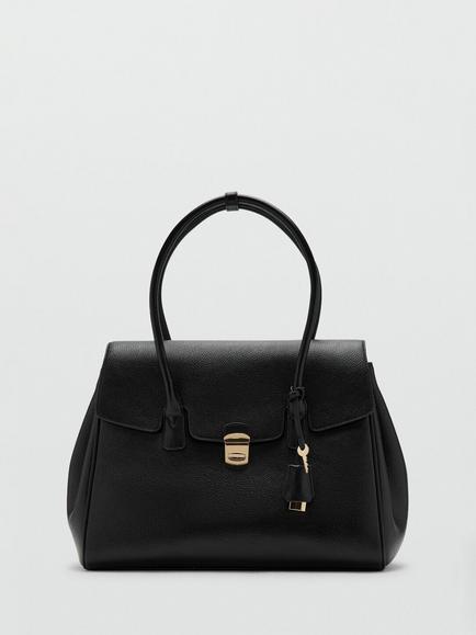 Mango Twist Lock Detail Medium Shoulder Bag, Black, Black