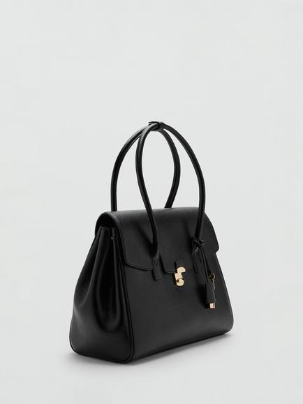 Mango Twist Lock Detail Medium Shoulder Bag, Black - view 2, Black