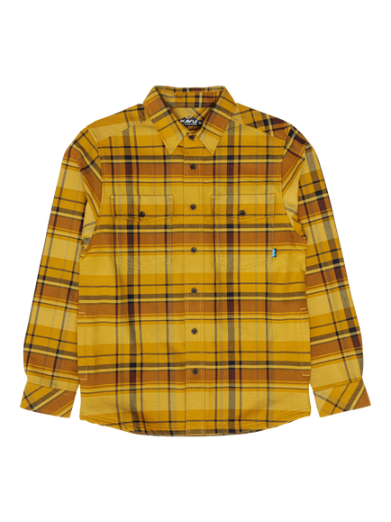 KAVU Carrick Bend Check Cotton Shirt, Mustard, Mustard