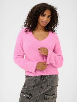 KAFFE Emelie V-Neck Textured Jumper, Pink, Pink