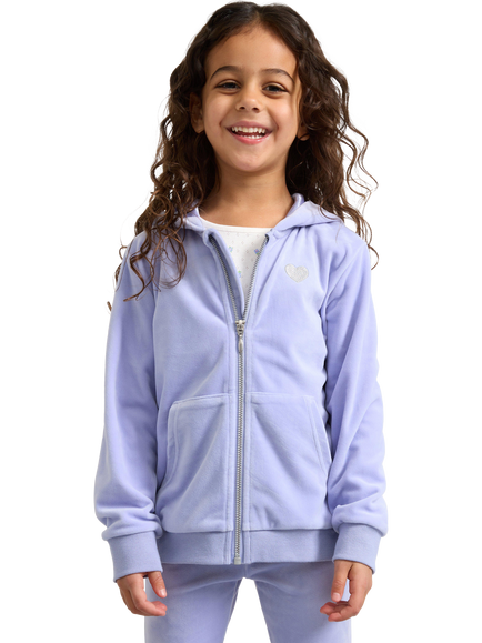 Lindex Kids' Plush Velour Long Sleeve Zip Hoodie, Light Blue