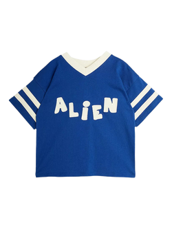 Mini Rodini Kids' Alien Applique T-Shirt, Blue, Blue