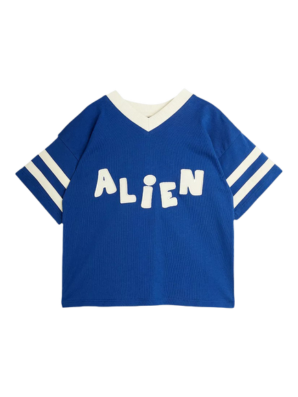 Mini Rodini Kids' Alien Applique T-Shirt, Blue, Blue