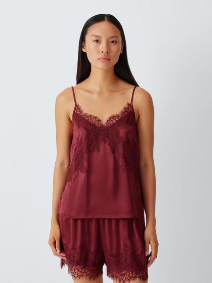 John Lewis Camisole Lace Trim Short Pyjama Set, Zinfandel, Zinfandel
