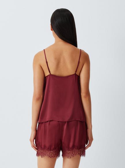 John Lewis Camisole Lace Trim Short Pyjama Set, Zinfandel - view 2, Zinfandel
