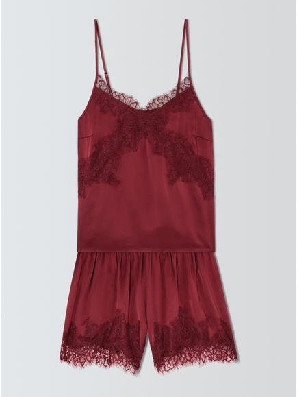 John Lewis Camisole Lace Trim Short Pyjama Set, Zinfandel, Zinfandel