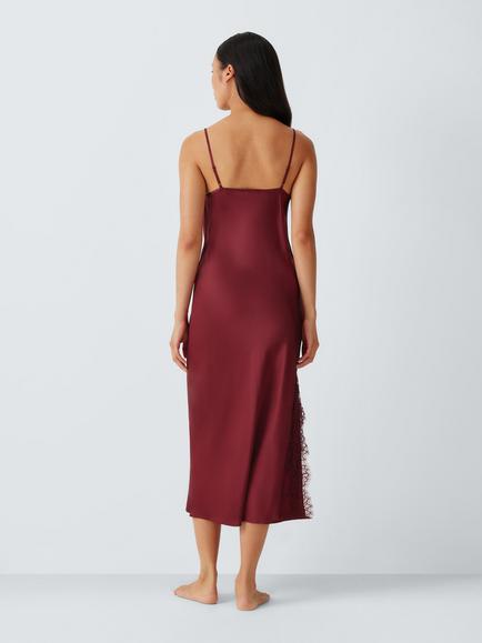 John Lewis Lace Trim Silk Midi Chemise, Zinfandel - view 2, Zinfandel