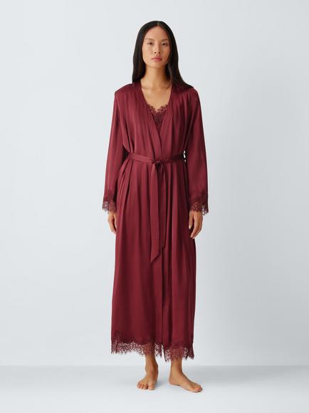 John Lewis Lace Trim Silk Maxi Robe, Zinfandel, Zinfandel