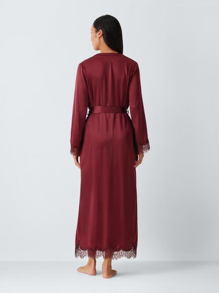 John Lewis Lace Trim Silk Maxi Robe, Zinfandel - view 2, Zinfandel
