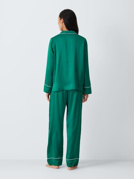 John Lewis Silk Pyjamas, Emerald - view 2, Emerald