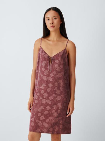 John Lewis Floral Satin Chemise, Rose Brown, Rose Brown