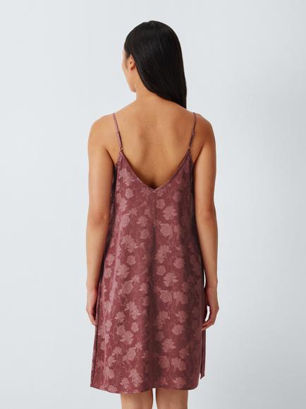 John Lewis Floral Satin Chemise, Rose Brown - view 2, Rose Brown