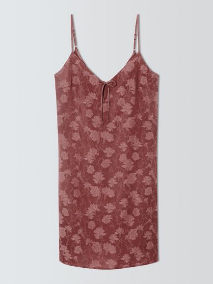 John Lewis Floral Satin Chemise, Rose Brown, Rose Brown