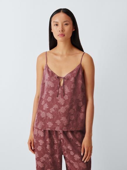 John Lewis Jacquard Camisole Long Pyjama Set, Rose Brown, Rose Brown