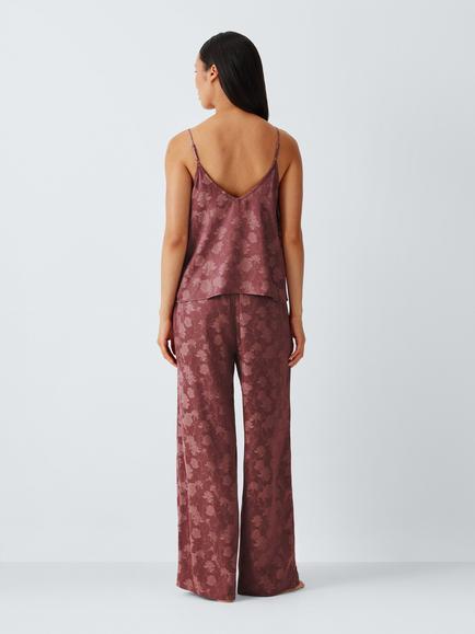 John Lewis Jacquard Camisole Long Pyjama Set, Rose Brown - view 2, Rose Brown