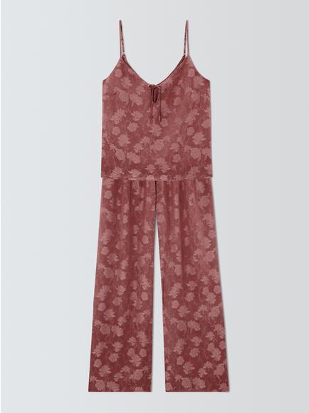 John Lewis Jacquard Camisole Long Pyjama Set, Rose Brown, Rose Brown