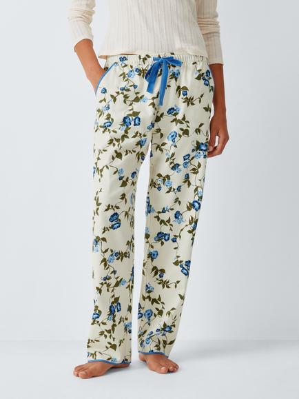 John Lewis Blue Floral Pyjama Bottoms, Blue/Ivory, Blue/Ivory