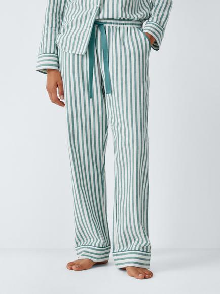 John Lewis Luna Cotton Stripe Pyjama Bottoms, Emerald - view 2, Emerald