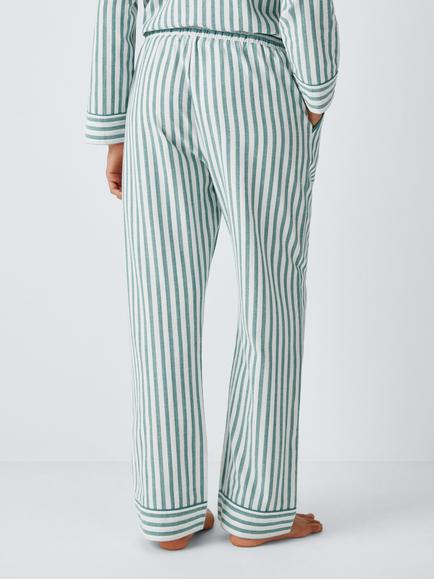 John Lewis Luna Cotton Stripe Pyjama Bottoms, Emerald - view 2, Emerald