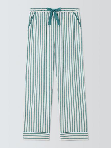 John Lewis Luna Cotton Stripe Pyjama Bottoms, Emerald, Emerald