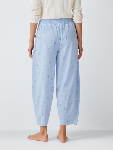 John Lewis Cotton Floral Barrel Leg Pyjama Trousers, Blue - view 2, Blue