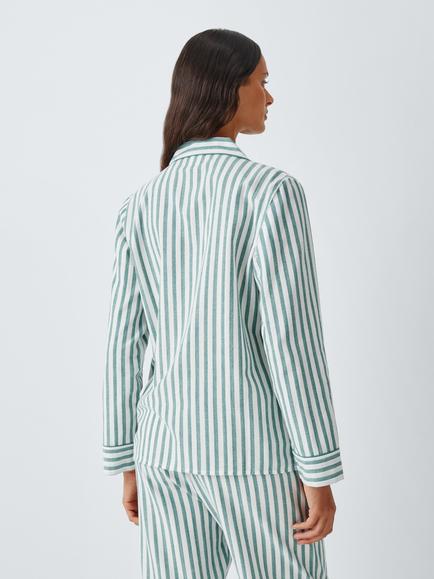 John Lewis Luna Cotton Stripe Pyjama Top, Emerald - view 2, Emerald