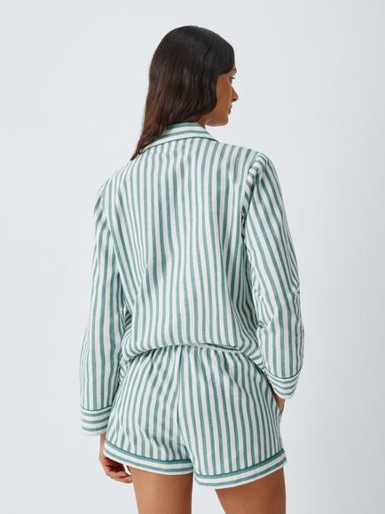 John Lewis Luna Cotton Stripe Pyjama Shorts, Emerald - view 2, Emerald
