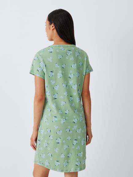 John Lewis Cotton Nightdress, Green Floral - view 2, Green Floral