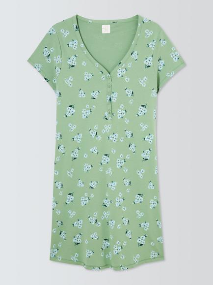John Lewis Cotton Nightdress, Green Floral, Green Floral